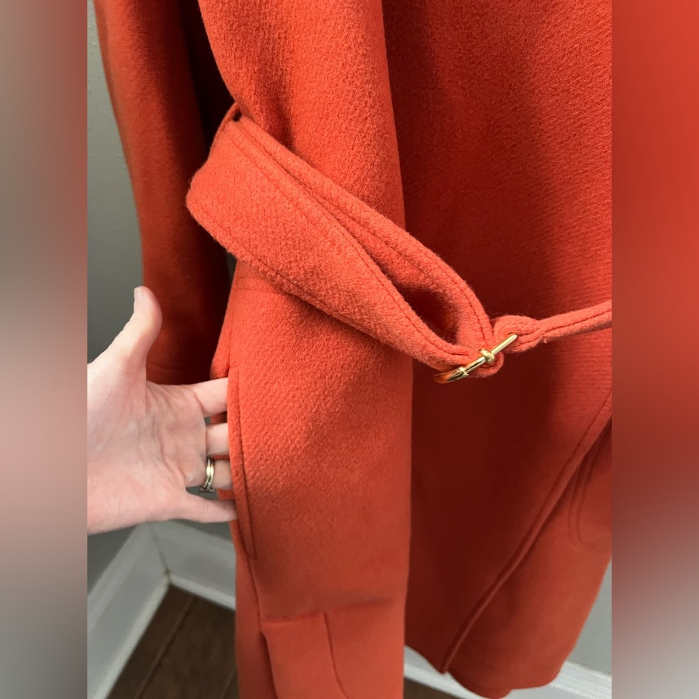 Chloé Iconic Wool Blend Belted Coat In Chestnut Orange Size 36 New - Picture 7 of 16